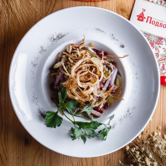 Hearty meat salad with dressing No. 1 or No. 2