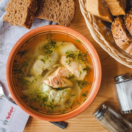 Tsar fish soup with sturgeon and red salmon e1714585926316